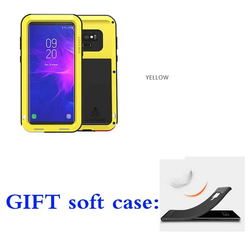LOVE MEI Heavy Duty Case Silicone TPU& Hard Metal Back Funda Powerful Phone Case For Samsung Galaxy Note 9 Note9 SM-N960F Cover - Color: Yellow