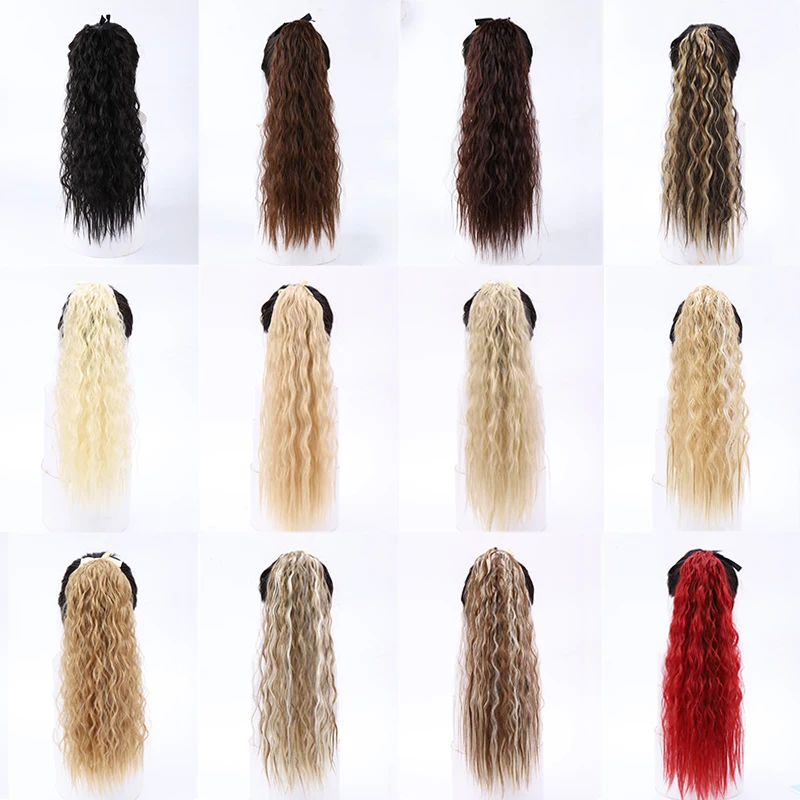 AILIADE Synthetic 22inch Long Bouncy Curly Hair Ponytail Extensions Hairpiece Drawstring Heat Resistant Brown Hair Extension