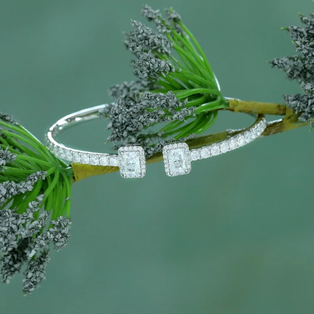Трансвеститы 14K 585 Белое золото 2CT Сияющий с Halo F цвет Moissanite браслет для женщин ювелирные украшения юбилей свадебные подарки