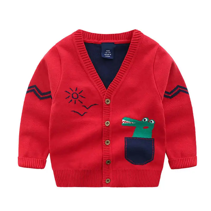 NEW Knitted Sweaters Cardigan For Boys Autumn Warm Children's School Clothing Baby Kids Cartoon Jackets Casual Coats - Цвет: Красный
