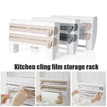 

Multifunction Film Storage Rack Nail Free Plastic Refrigerator Cling Film Storage Rack Shelf Wall Hanging Kitchen UD88