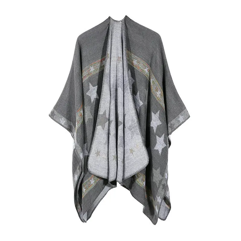 New Style Europe And America Women's Star Color Stripes Faux Cashmere Flexible Multi-Purpose Shawl Heat