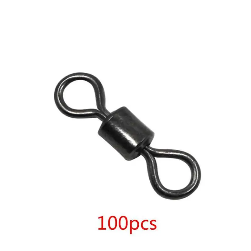 100PCS Fishing Barrel Bearing Rolling Swivel Solid Ring Lures Connector 10 Size 