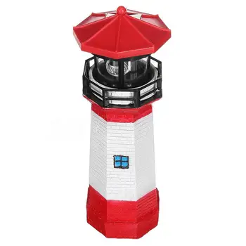

New Solar Powered Rotating Lighthouse Outdoor Automatically Villa Led Lamp Garden Lit Decorative U2H4