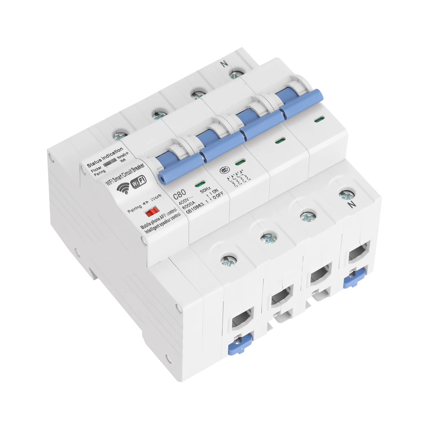 4P WiFi интеллектуальный выключатель с контролем энергии и функцией счетчика, совместимый для Amazon Alexa и Google home