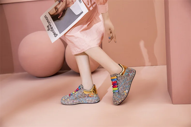 Sneakers Women's Big Size 2021 New Color Rhinestone Fashion Women Loafers Platform Fashion Shiny Women's Shoes