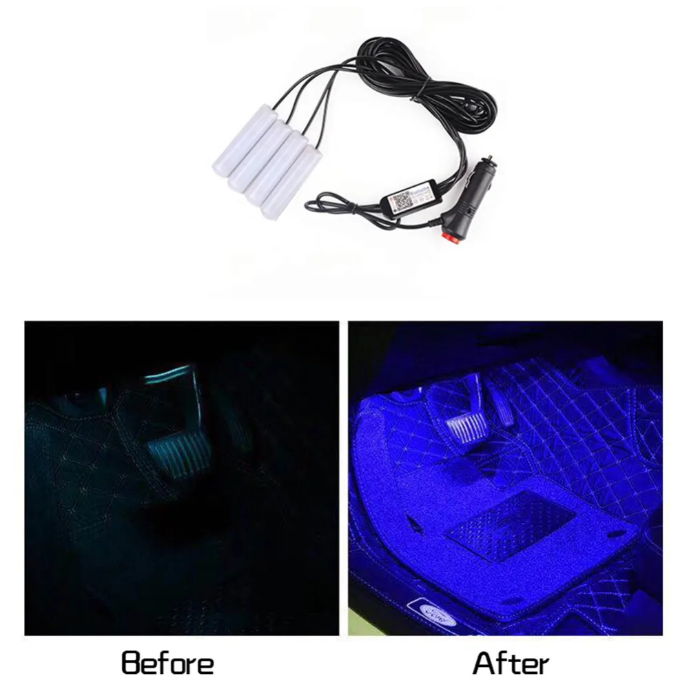 4 в 1 RGB светодиодный автомобиль приложение управление световой эффект USB или сигарета более легкий разъем атмосферная лампа
