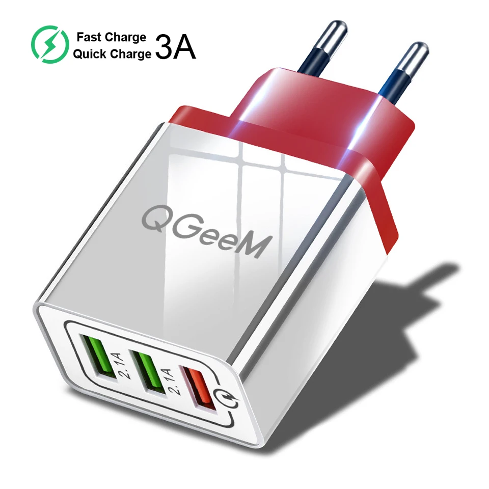 QGEEM 3 USB зарядное устройство Быстрая зарядка 3,0 быстрое USB настенное зарядное устройство портативное мобильное зарядное устройство QC 3,0 адаптер для Xiaomi iPhone X EU US Plug - Тип штекера: Red