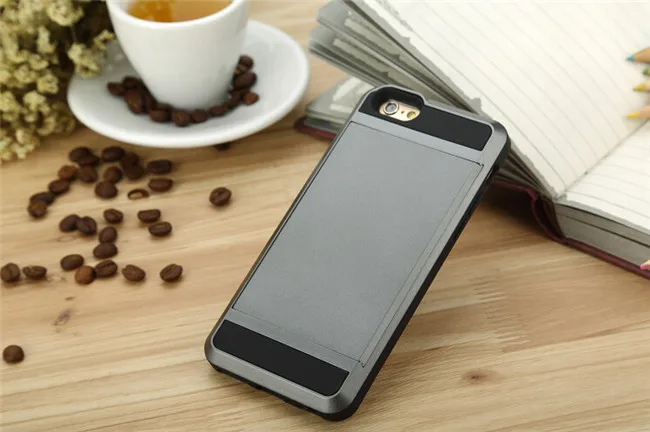 Grey Гибридный жесткий чехол для iphone 5 5S SE 6 6S 7 8 Plus, ползунок, держатель для карт, кошелек, броня, задняя крышка для телефона для iphone X XS Max - Цвет: Grey