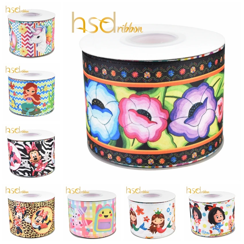 

HSDRibbon 9MM 16MM 22MM 38MM 75MM Custom printed hsd-design HT Grosgrain Ribbon 50Yards/Roll