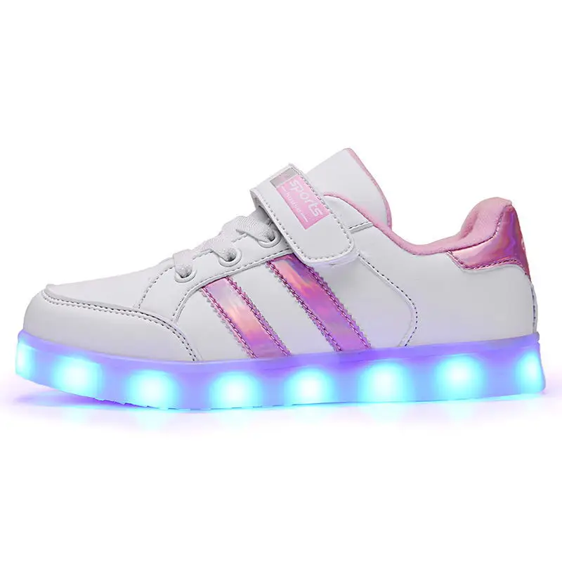616pink led обувь детская обувь девочки дети мальчики светильник светящиеся кроссовки светящийся светильник Человек-паук ed светильник ing princess - Цвет: 616pink