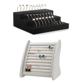 

1Pcs Flannel Bracelet Necklace Jewelry Storage Box & 1Pcs Creative Curved Multi-Card Jewelry Stand Jewelry Display Rack