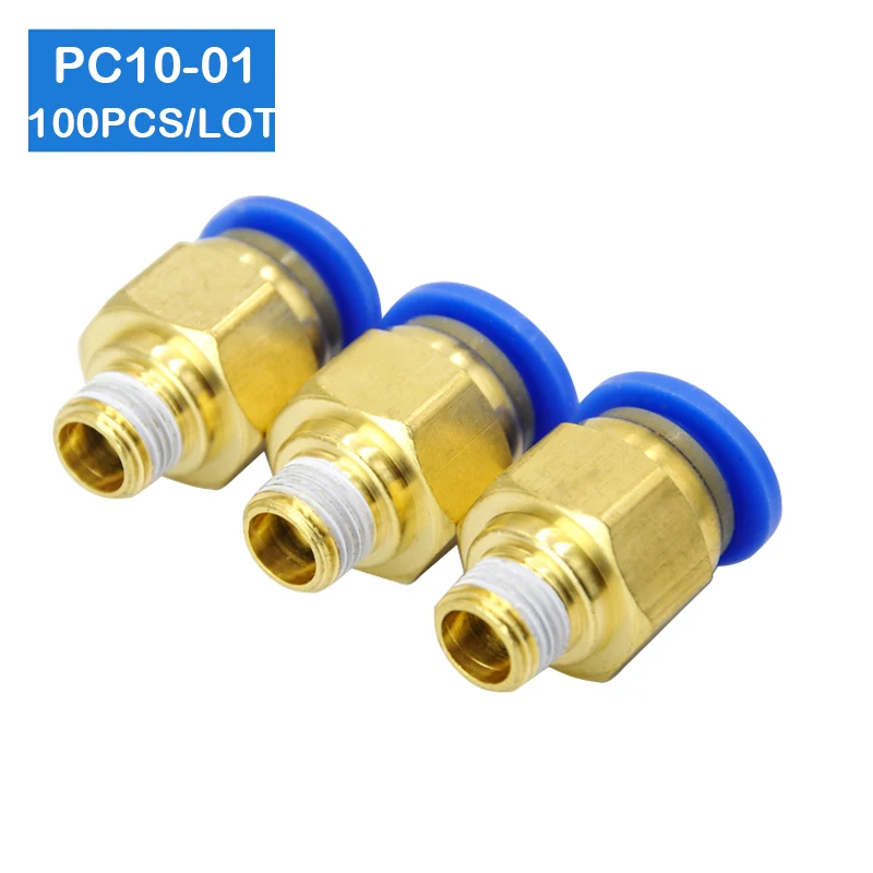 100 шт BSPT PC10-01, 10 мм до 1/8 'пневматические соединители мужские прямые фитинги в одно касание