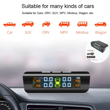

TPMS Car Solar Power Tire Pressure Monitor System External Digital LCD Display Temperature warning Auto Security Alarm Systems