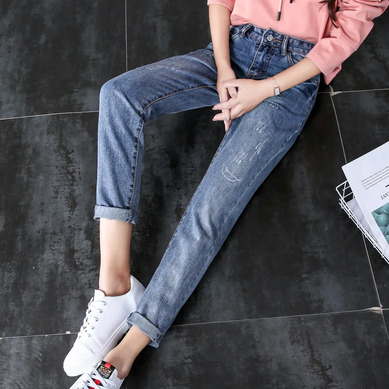 

Loose Jeans Women's Old Pants Spring and Autumn 2019 New Net Red High Waist Nine Points Straight Pants