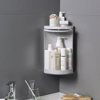 

Bathroom Accessories 360 Degree Rotating Toilet Organizer Free Punching Wall Mounted Kitchen Shower Shelf Rack
