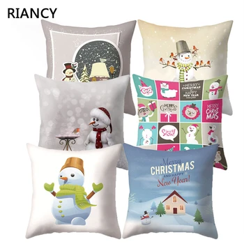 

1Pcs Snowman Christmas Cushion Cover Polyester 45*45 Decorative Pillows New Year Xmas Sofa Bed Home Decor Pillow Cover 40543
