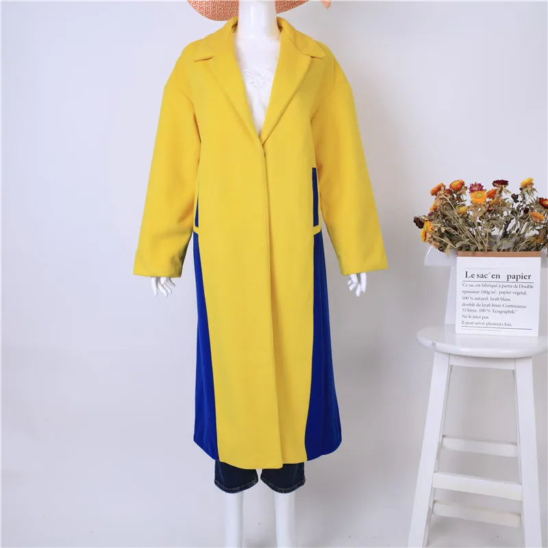 Модное цветное пальто с длинным рукавом с принтом, Осень-зима, теплая куртка для женщин, длинное шерстяное пальто, винтажное повседневное комбинированное Женское пальто