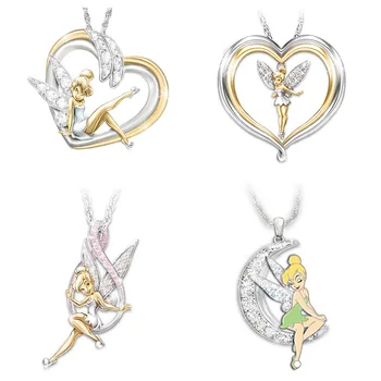 

CHUHAN Flower Fairy Elf Necklace for Women Girl Cute Angel Wings Love Heart Believe Crystal Pendant Necklace Jewelry