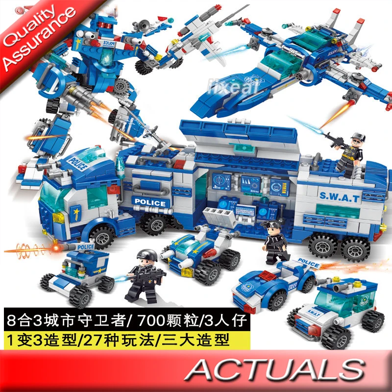 

City Police Station 8in3 Compatible Legoed Technic Car Military Headquarters Building Blocks Truck SWAT WW2 700pcs Bricks Toys