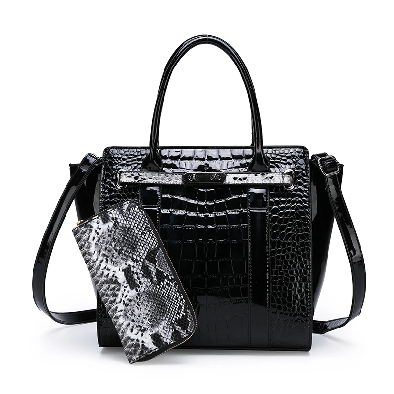 Роскошные сумки женские сумки дизайнерские масла восковые сумки на плечо модные сумки через плечо для женщин женские сумки кошелек Tote 2 комплекта - Цвет: Black 2pcs