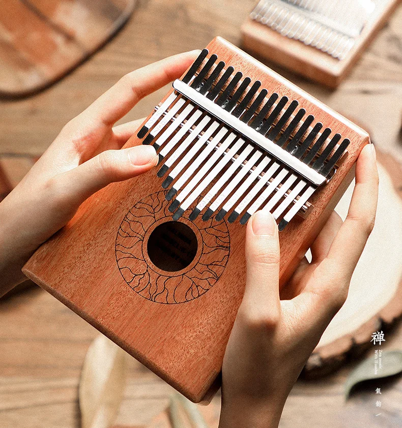 Kalimba 17 клавиш коричневое твердое дерево красное большой палец пианино