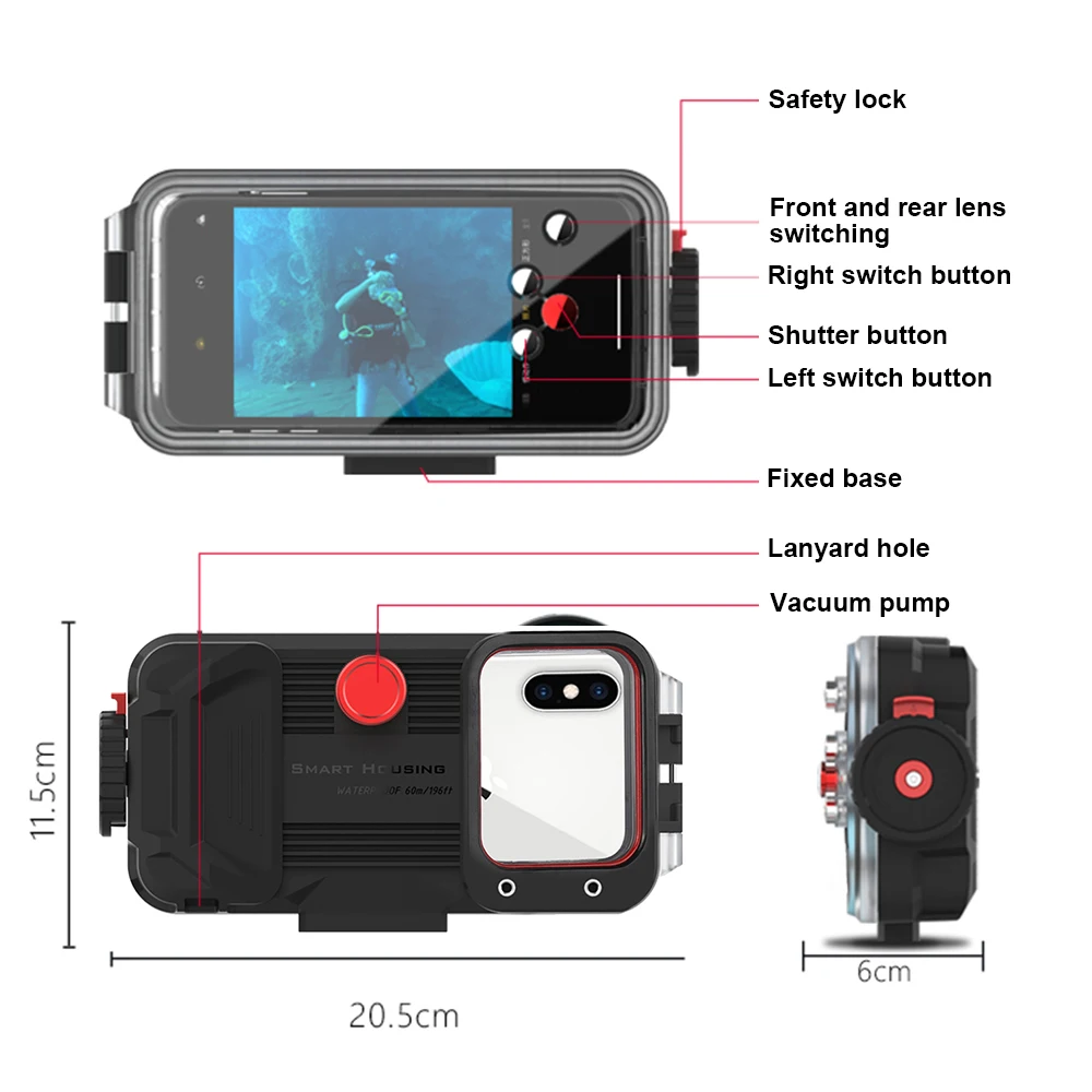 Waterproof Phone case For iphone 11 Pro Xs Max Iphone 6 7 8 Plus/ X Xs XR 60M Diving Smartphone Protective Cover With Eva Bag