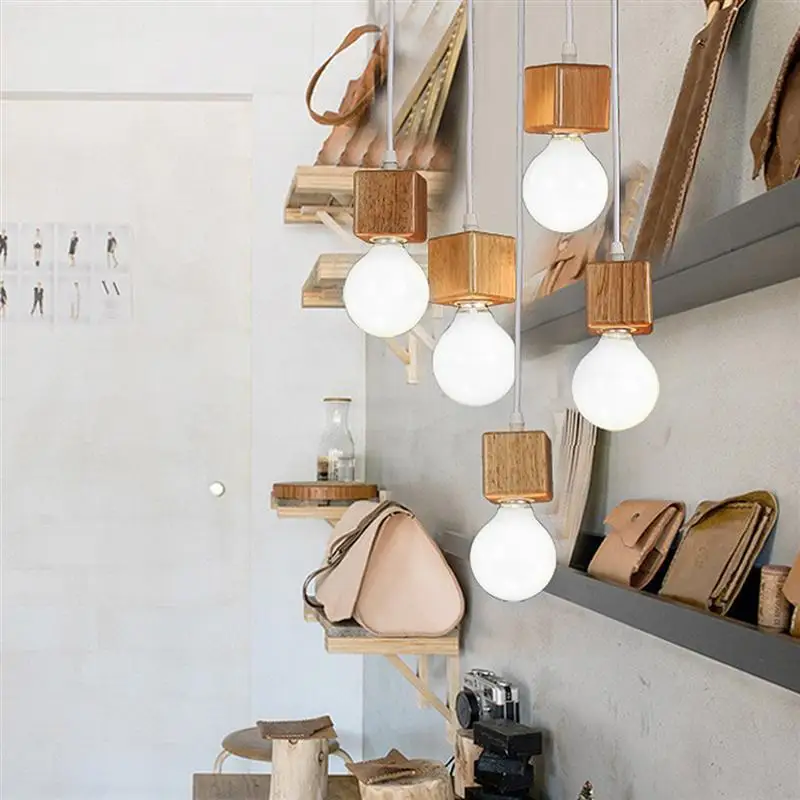 

E27 Vintage Hanging Pendant Light Wood Fixture Lamp For Dining Room Kitchens Restaurants - 3 Heads Warm White Light