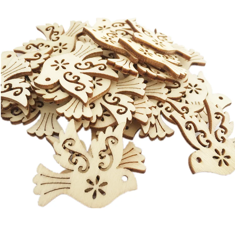 30pcs Wooden Bird Slices Cute Animal Shaped Embellishments Ornament Unfinished Wood for Party Decoration DIY Craft Supplies