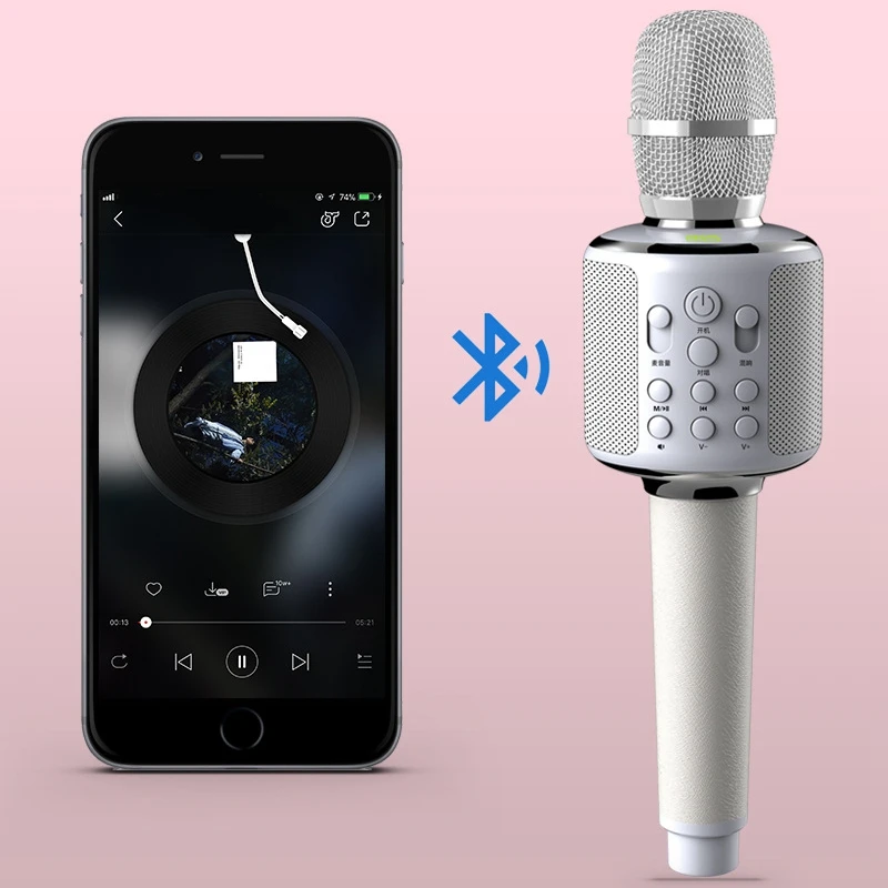 Беспроводной Bluetooth караоке микрофон Портативный Ручной пение машина спикер Совместимый телефон, ПК, планшетный компьютер для вечерние/