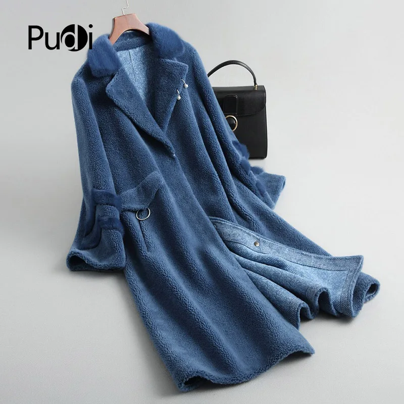 Женская куртка из натуральной шерсти PUDI A18037 зимняя теплая парка большого размера