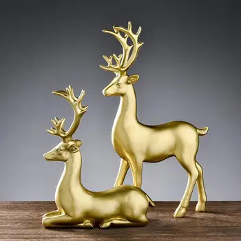 

2pcs Creative Light Luxury Marbled Resin Home Decoration Living Room Tv Cabinet Animal Decoration Golden Elk Decoration