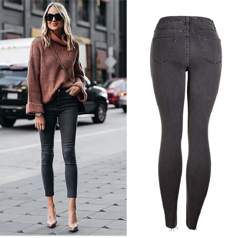 

Korean Streetwear 2019 Solid Wash Skinny Jeans Woman High Waist Push Up for Women Plus Size Denim Pants Fall Wholesale Clothing