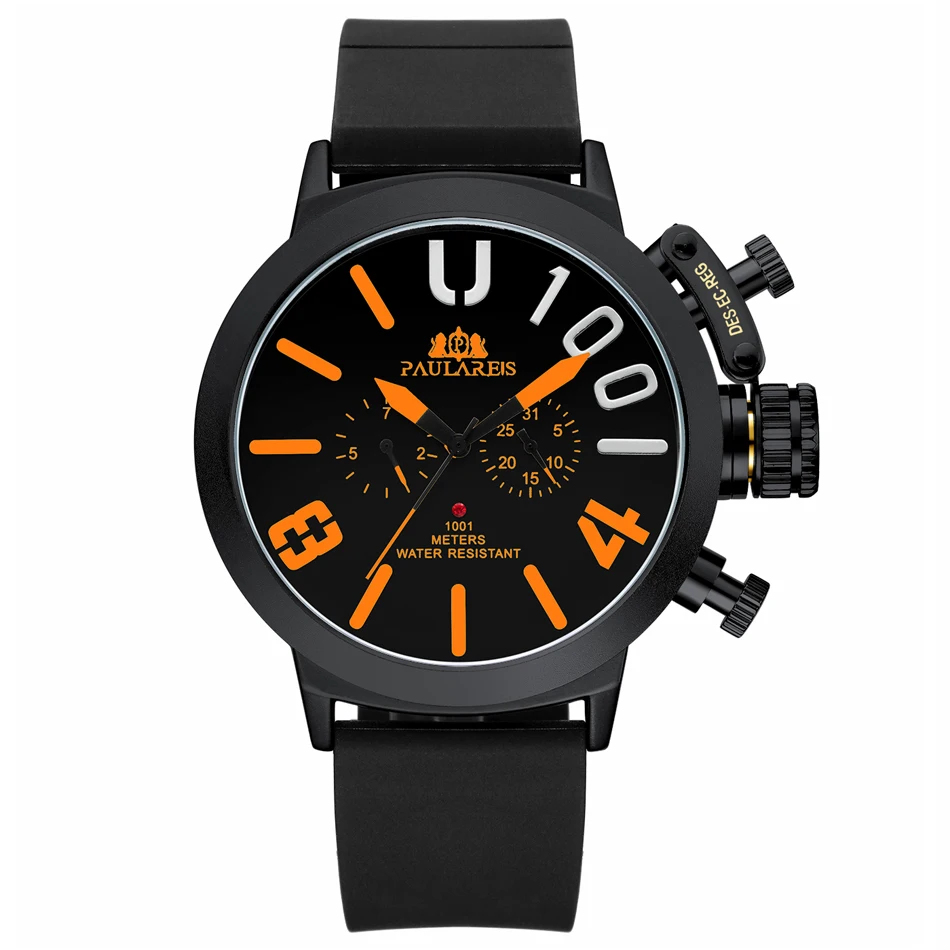Black Orange Автоматические самовзводные механические резиновые ремешок черный Серебряный чехол для лодки оранжевый синий желтый серый классический U мужские часы - Цвет: Black Orange