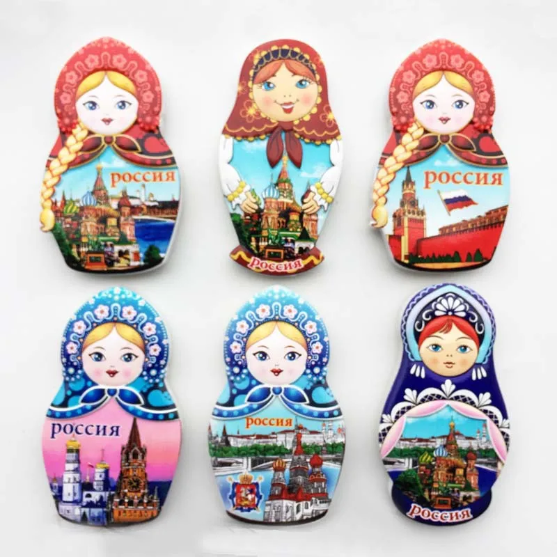 

Russian Creative 3D Tourism Commemorative Gift Resin Magnet Matryoshka Doll Pocchr Refrigerator Stickers for Home Decor