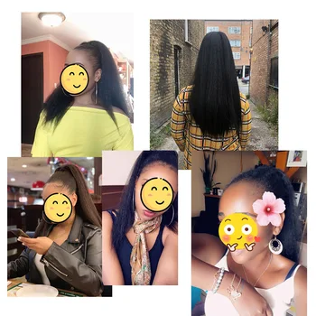 Doris beauty 16'' 20'' Synthetic Kinky Straight Ponytail Hair Extensions Drawstring Afro Yaki Ponytail Hair Pieces for Women 5