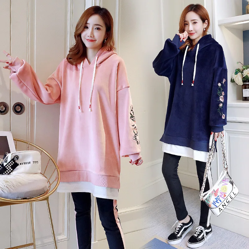 

Pregnant Women Large Size 2019 Autumn Clothing Pregnant Women Set Mink Cashmere Sleeves Embroidered Tops Maternity Pants Two-Pie