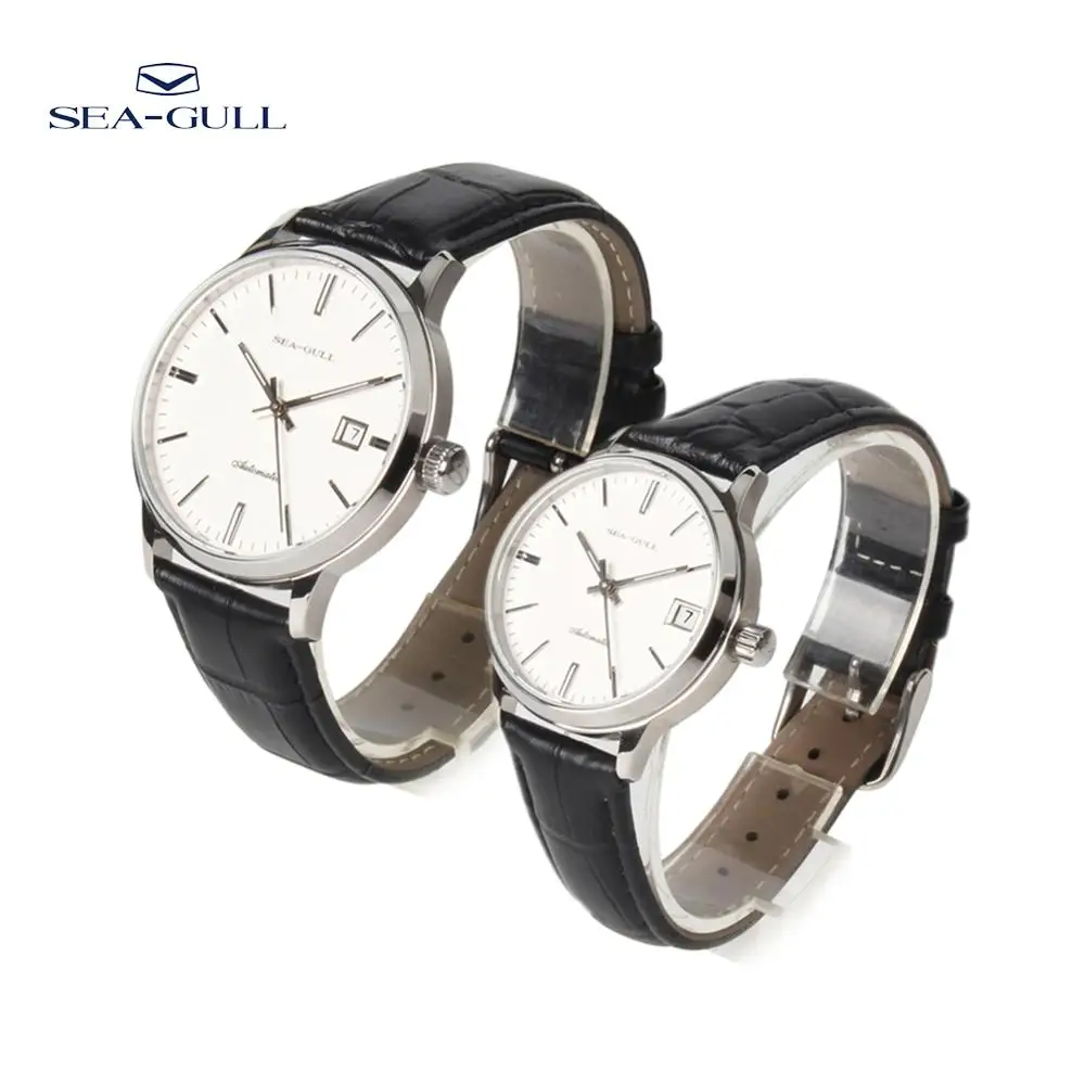 Часы Seagull для влюбленных пар выставочная Дата настоящий кожаный ремешок простой