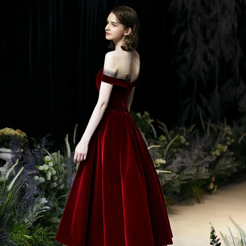 Prom Dresses suossikki Boat Neck Off Shoulder elegant velvet Evening Dress gown