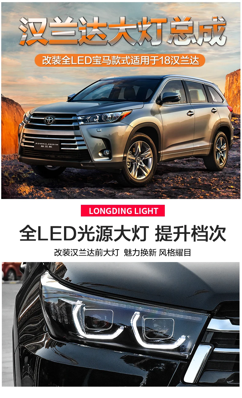 Автомобильный Стайлинг для фары Toyota highlander Kluger/highlander все светодиодный задний фонарь светодиодный DRL динамический сигнал поворота