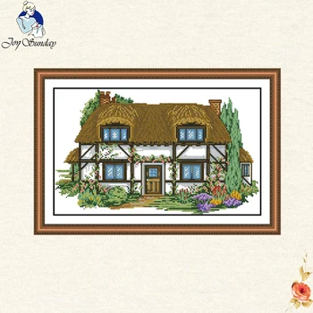 

Joy sunday Beautiful villa Cross Stitch 14CT Cross Stitch Sets landscape Cross Stitch Kits for Embroidery Home Decor Needlework