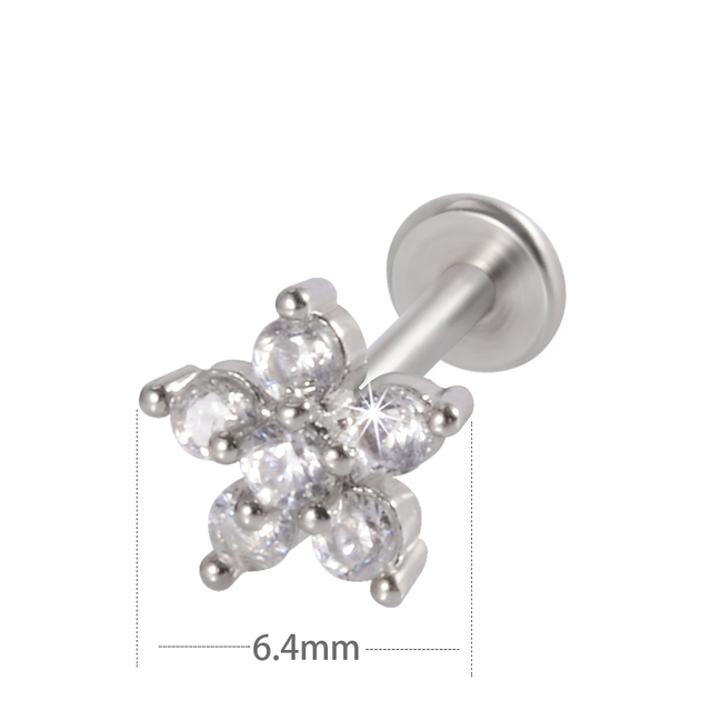 Leaf  Heart Lip Labret Stud Piercing Flat CZ Gem Flower Ear Tragus Cartilage Helix Stud Conch Lobe Earring Body Jewelry
