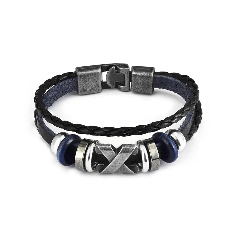Style 9 Панк мужской Многослойный кожаный браслет плетеный браслет череп звезда лист браслет-нитка с шармом женские ювелирные изделия дружбы ручной работы подарок - Окраска металла: Style 9