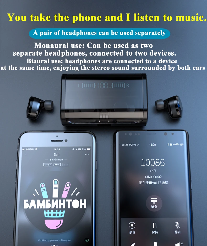 Беспроводные наушники Bluetooth 5,0, наушники-вкладыши, водонепроницаемые стерео наушники с портативной зарядкой, чехол с микрофоном для Android и ios