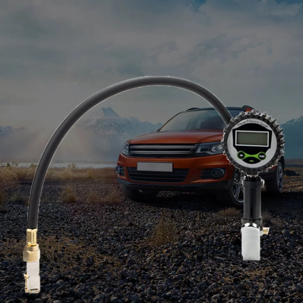 Цифровой шинный Давление датчик с светодиодный подсветкой Дисплей Heavy Duty с разбойником шланг автомобильный шиномонтажный инструмент для Авто Мото