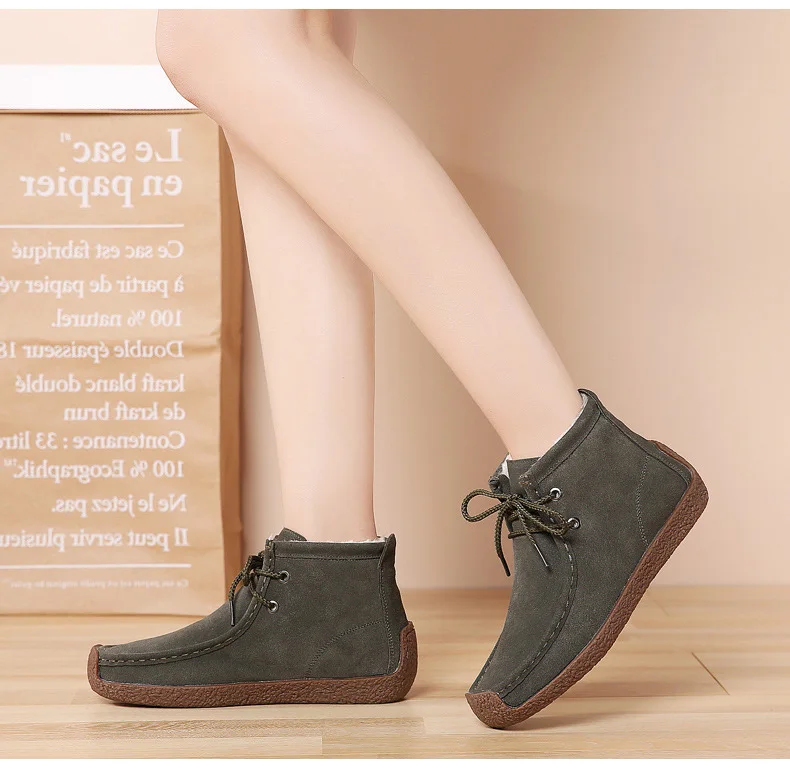 HX 1188-Cow Suede Leather Women Flats Winter Boots Fur inside Woman Winter Cotton Boots-13