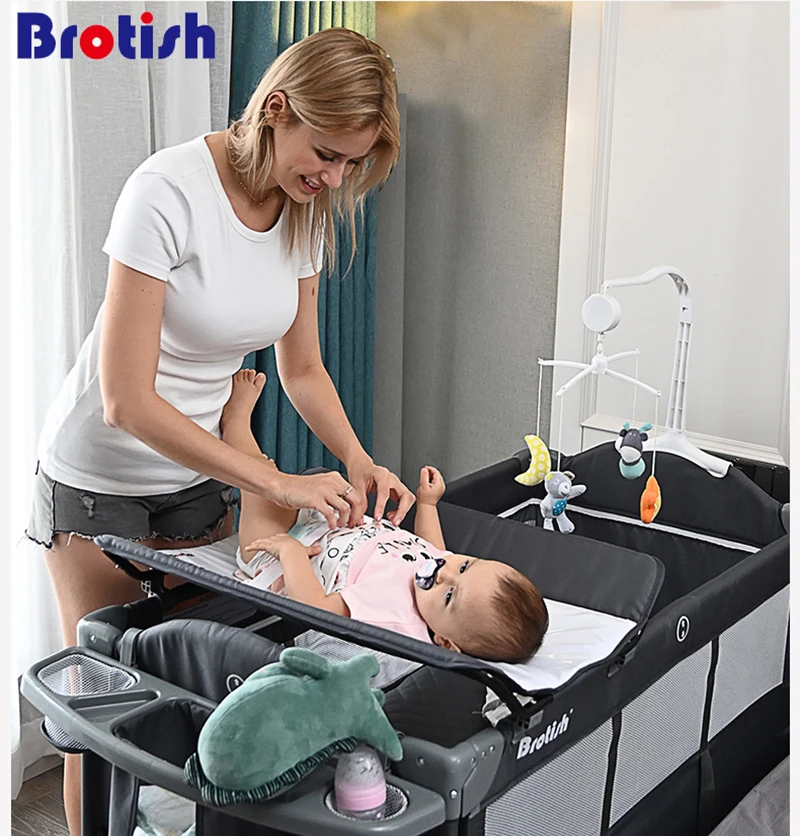 Brotish Crib splicing large bed removable bb multi-function portable folding newborn baby bedside b