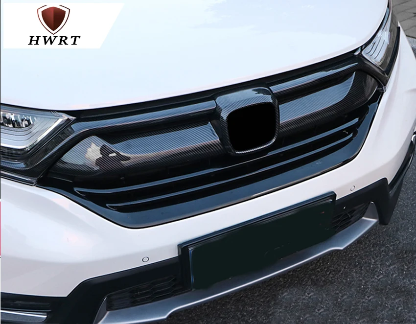 Carbon fiber look gloss black Front Bumper Grill Strip Trim Cover bars for Honda CRV CR-V 2017 2018 2019 CRV Tail door trim