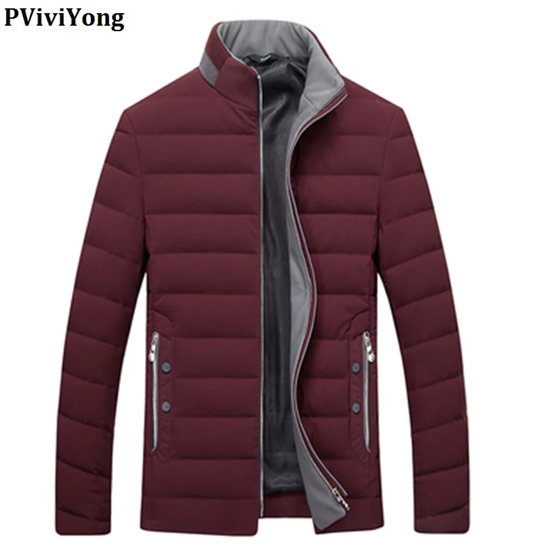 PViviYong,, зимняя высококачественная мужская куртка-пуховик на 80% белом утином пуху, воротник-стойка, короткое приталенное пальто для мужчин, 1712 - Цвет: Бургундия