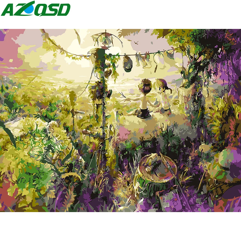 

AZQSD Diy Pictures By Numbers Girl Figure Oil Painting By Numbers Gift Paint Canvas Hand Painted Wall Art Forest Scenery